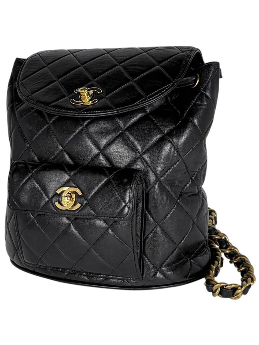 Chanel Backpack CC Logo Leather Black